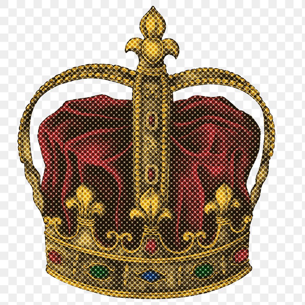Hand drawn royal crown halftone style sticker overlay 