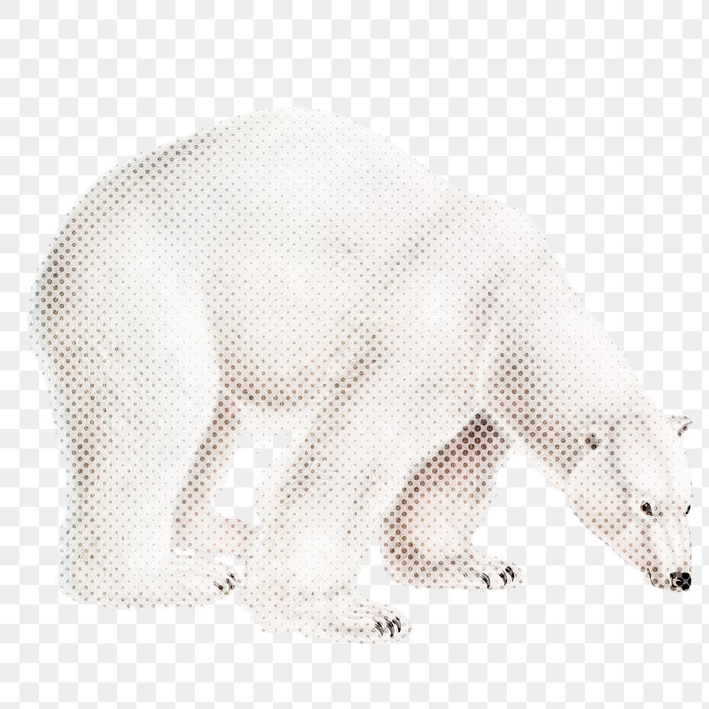 Hand drawn polar bear halftone style sticker overlay