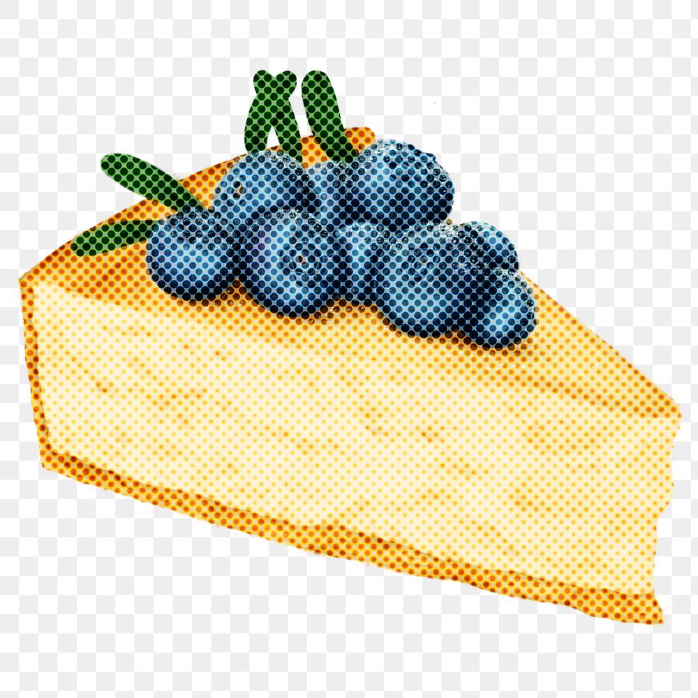 Hand drawn blueberry cheesecake halftone style sticker overlay