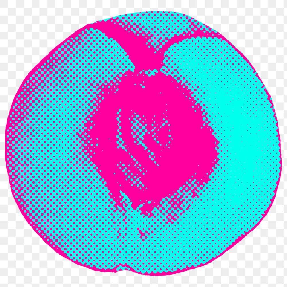 Hand drawn funky peach halftone style sticker overlay