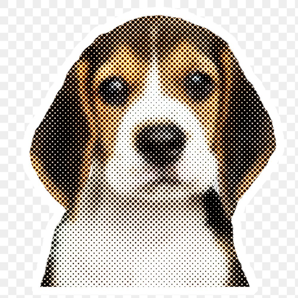 Halftone Beagle puppy sticker with a white border