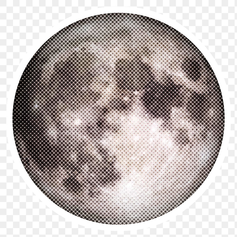 Halftone full moon sticker  with a white border