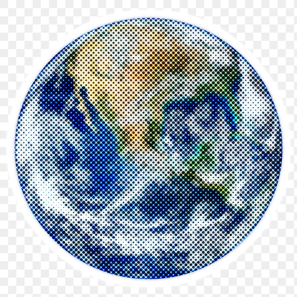 Halftone planet earth sticker with a white border
