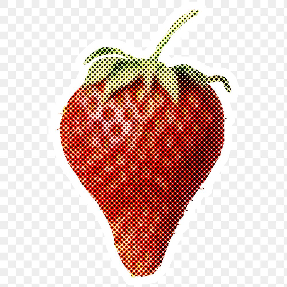 Halftone strawberry sticker with a white border