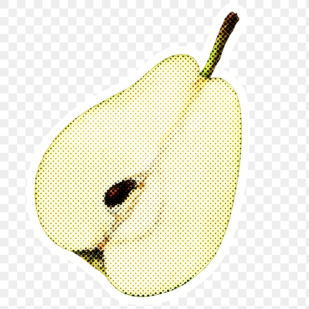 Halftone pear cut in a half sticker  with a white border