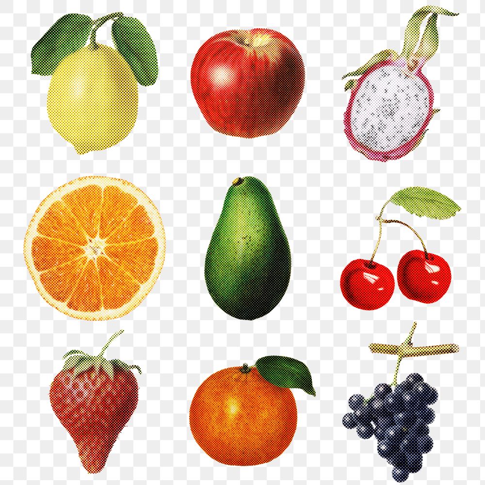 Halftone tropical fruit sticker set design element