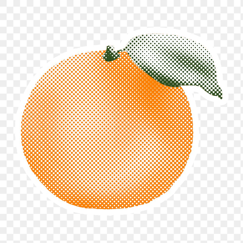 Halftone tangerine sticker with a white border