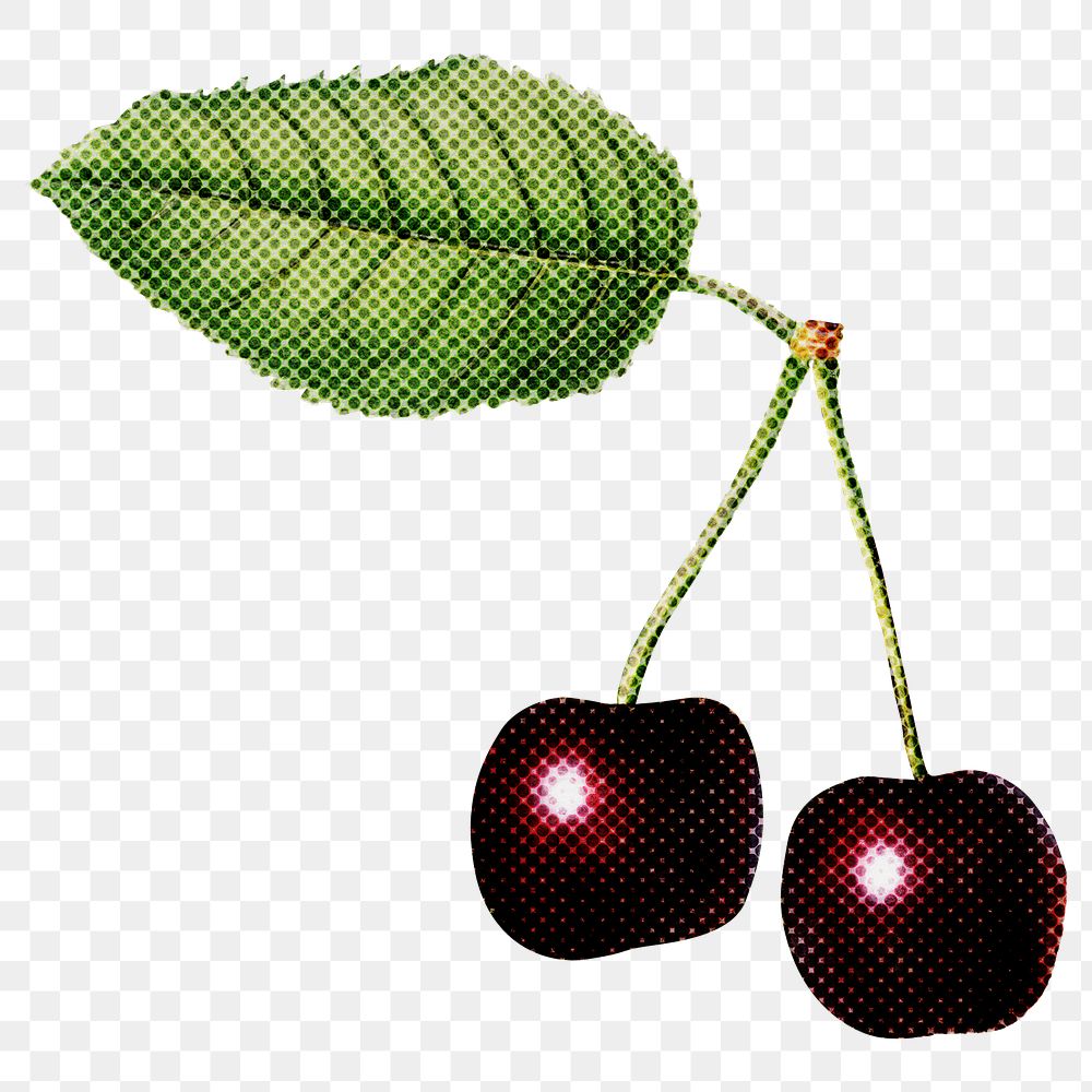 Halftone black cherry sticker design element