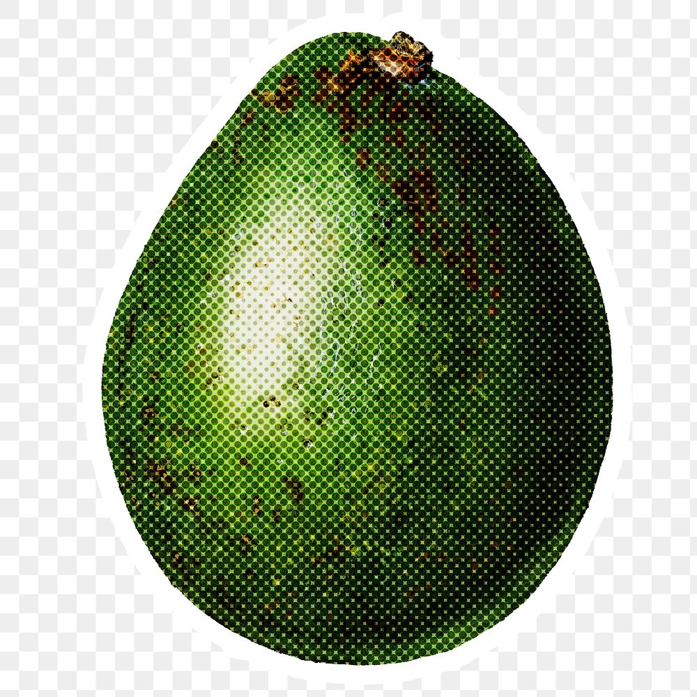 Halftone avocado sticker with a white border