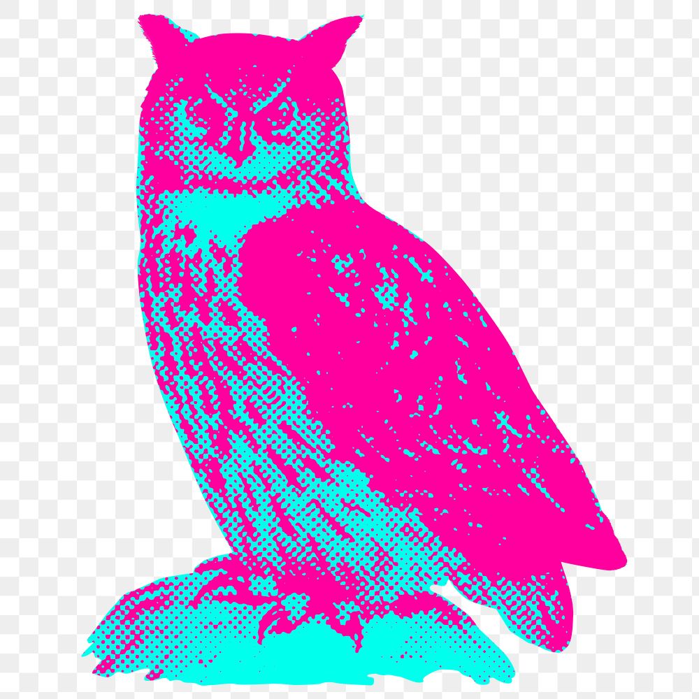 Hand drawn funky owl halftone style sticker overlay