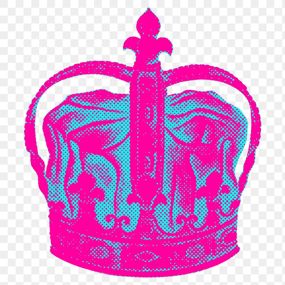 Hand drawn funky royal crown halftone style sticker overlay