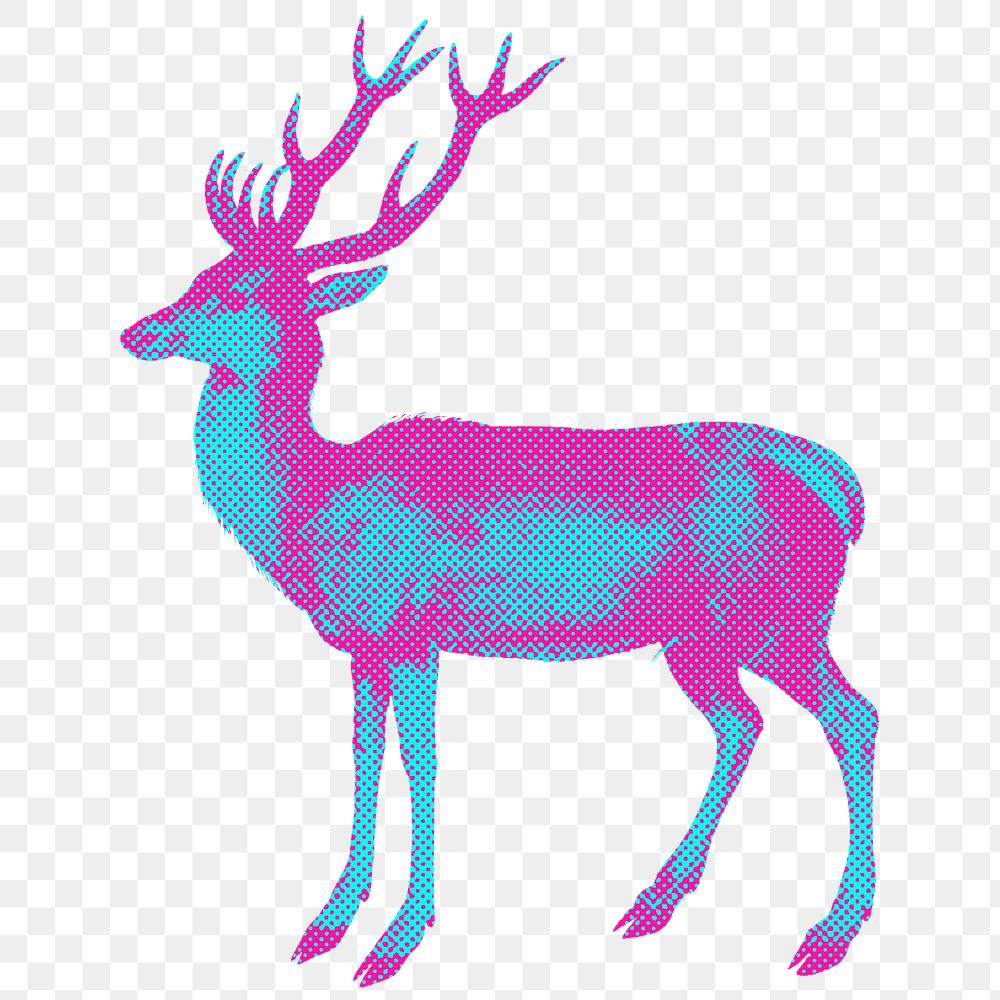 Hand drawn funky deer halftone style sticker overlay