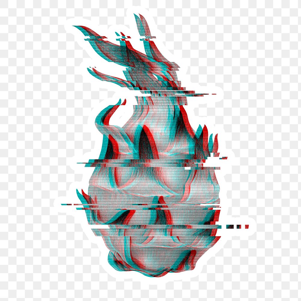 Dragonfruit glitch style sticker overlay with a white border