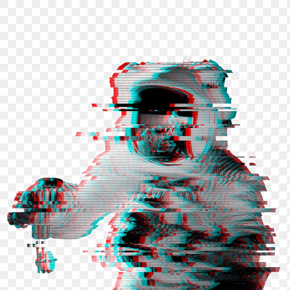 Astronaut in a spacesuit glitch style sticker overlay 