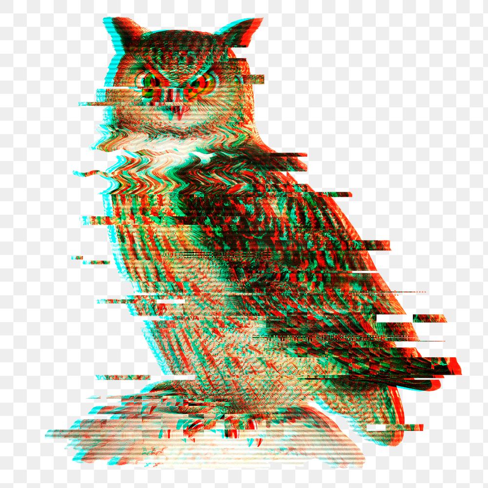 Owl glitch style sticker overlay 