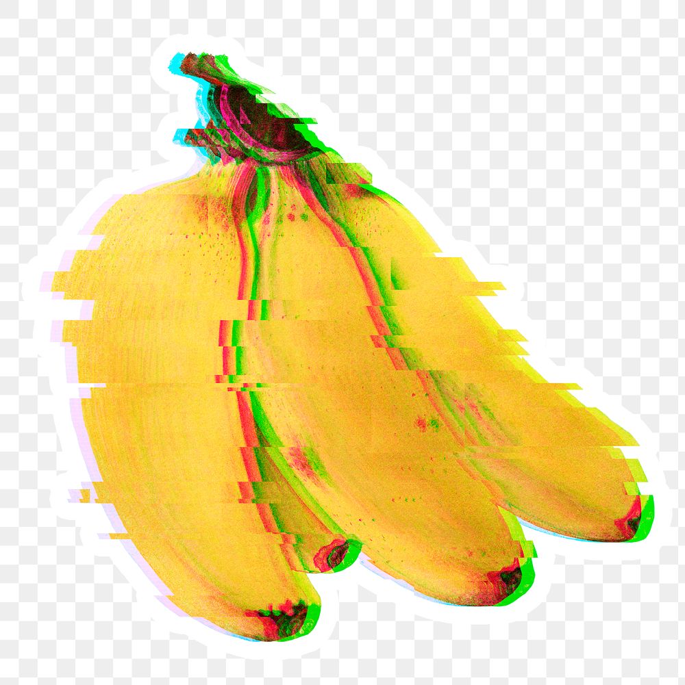 Banana with a glitch effect sticker overlay with a white border
