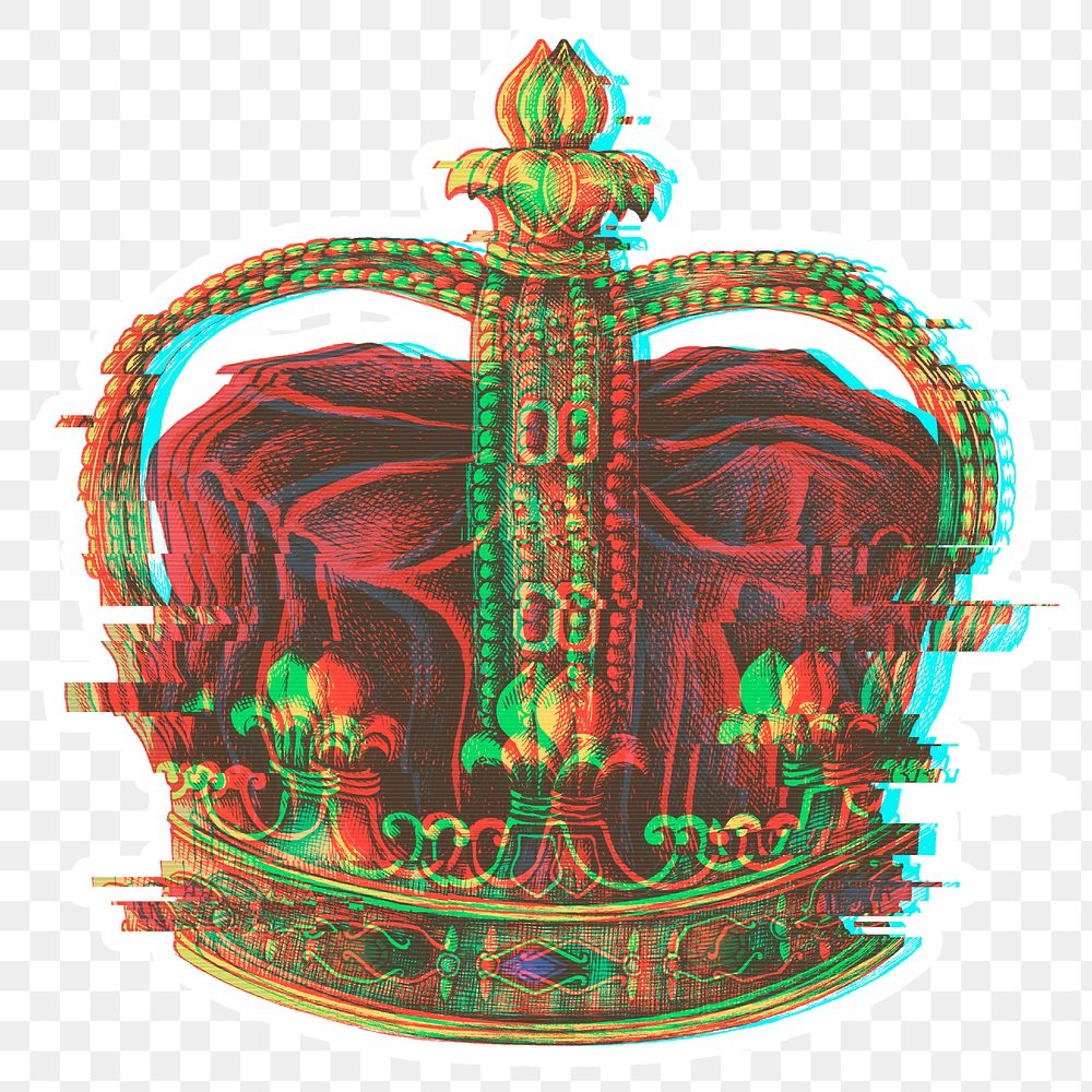 Royal crown with a glitch effect sticker overlay with a white border