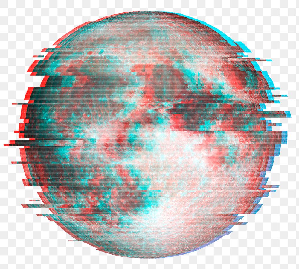 Full moon with a glitch effect sticker overlay 