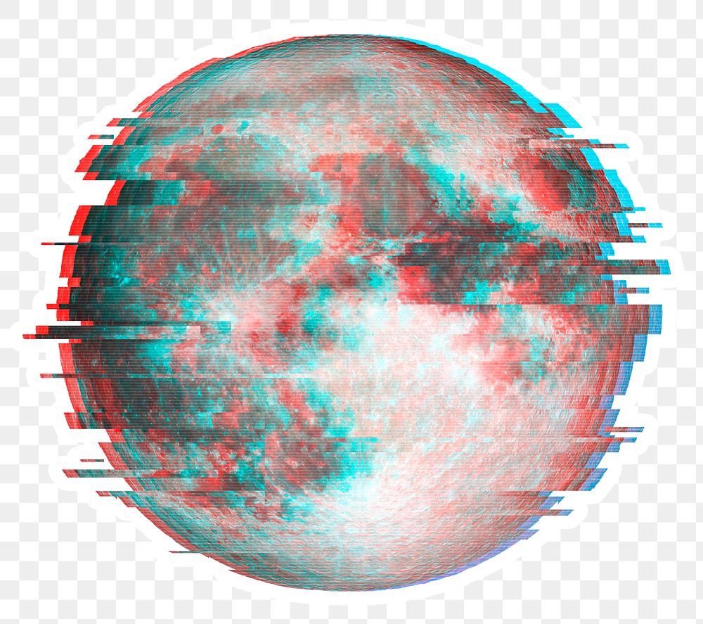 Full moon with a glitch effect sticker overlay with a white border