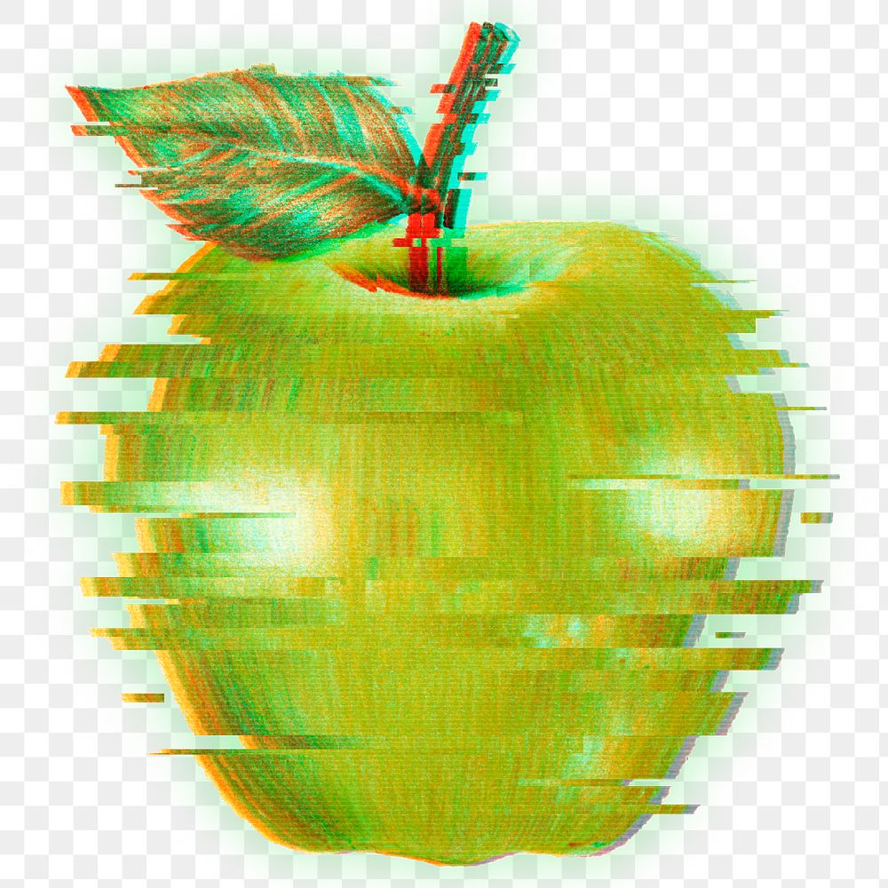 Green apple with a glitch effect sticker overlay