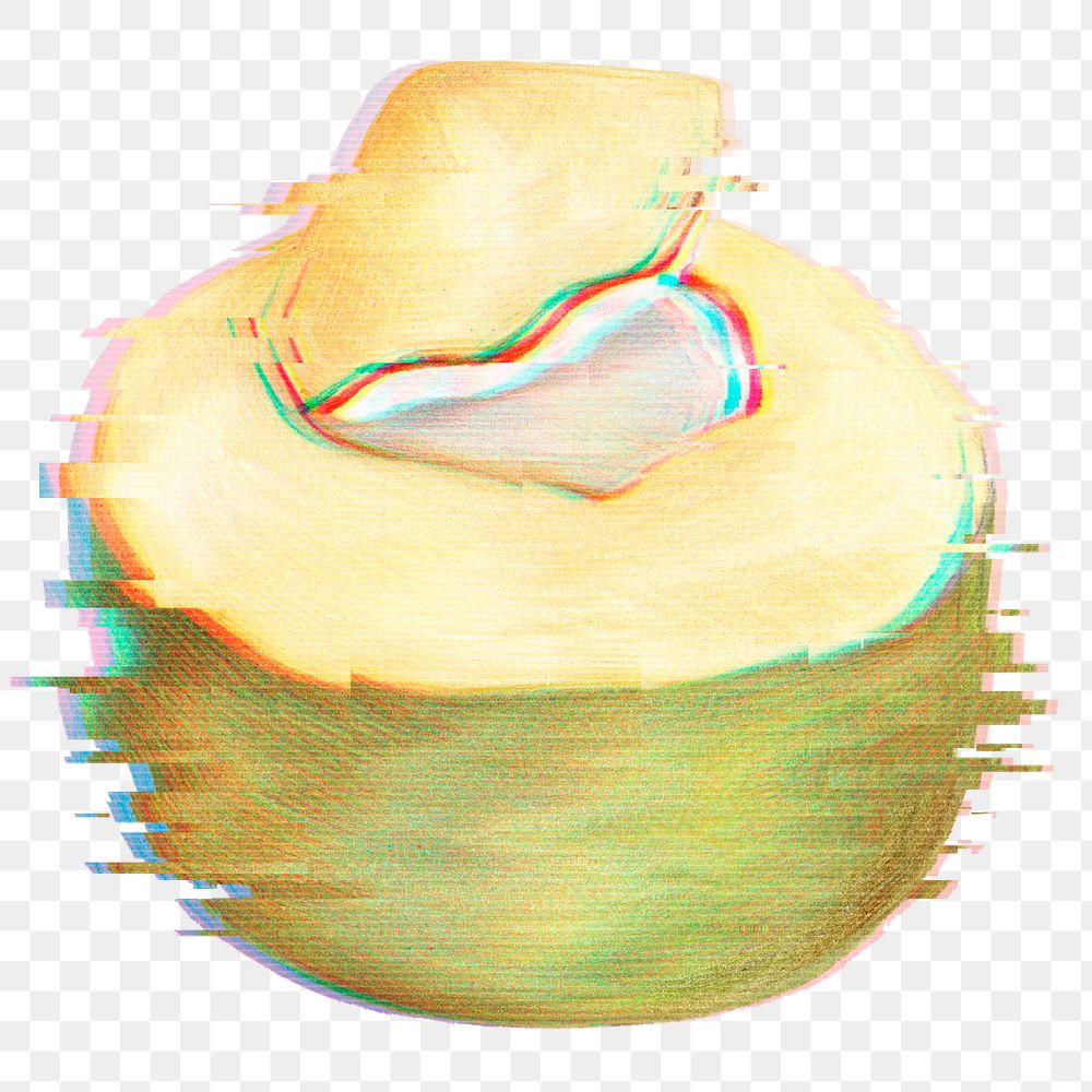 Coconut with a glitch effect sticker overlay