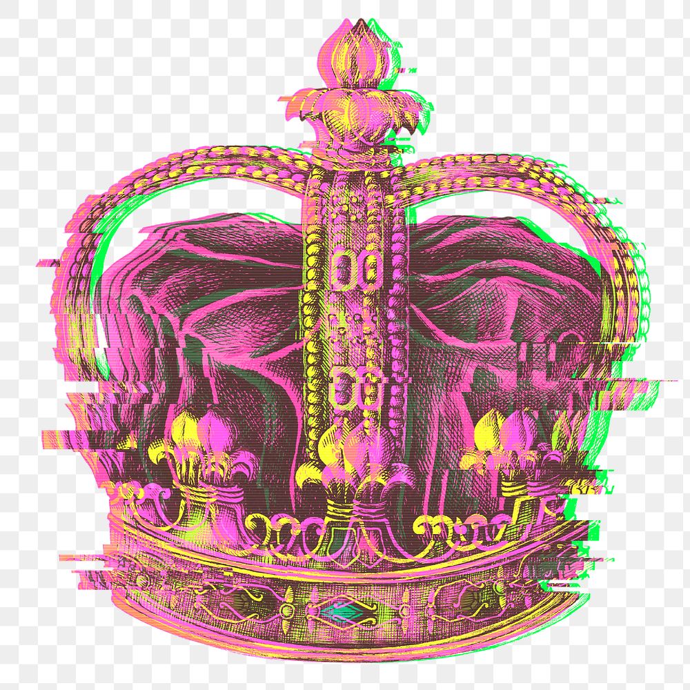 Royal crown with a glitch effect sticker overlay 
