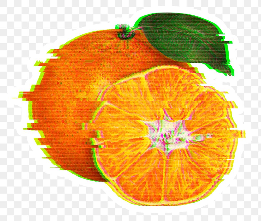 Mandarin orange with glitch effect sticker overlay