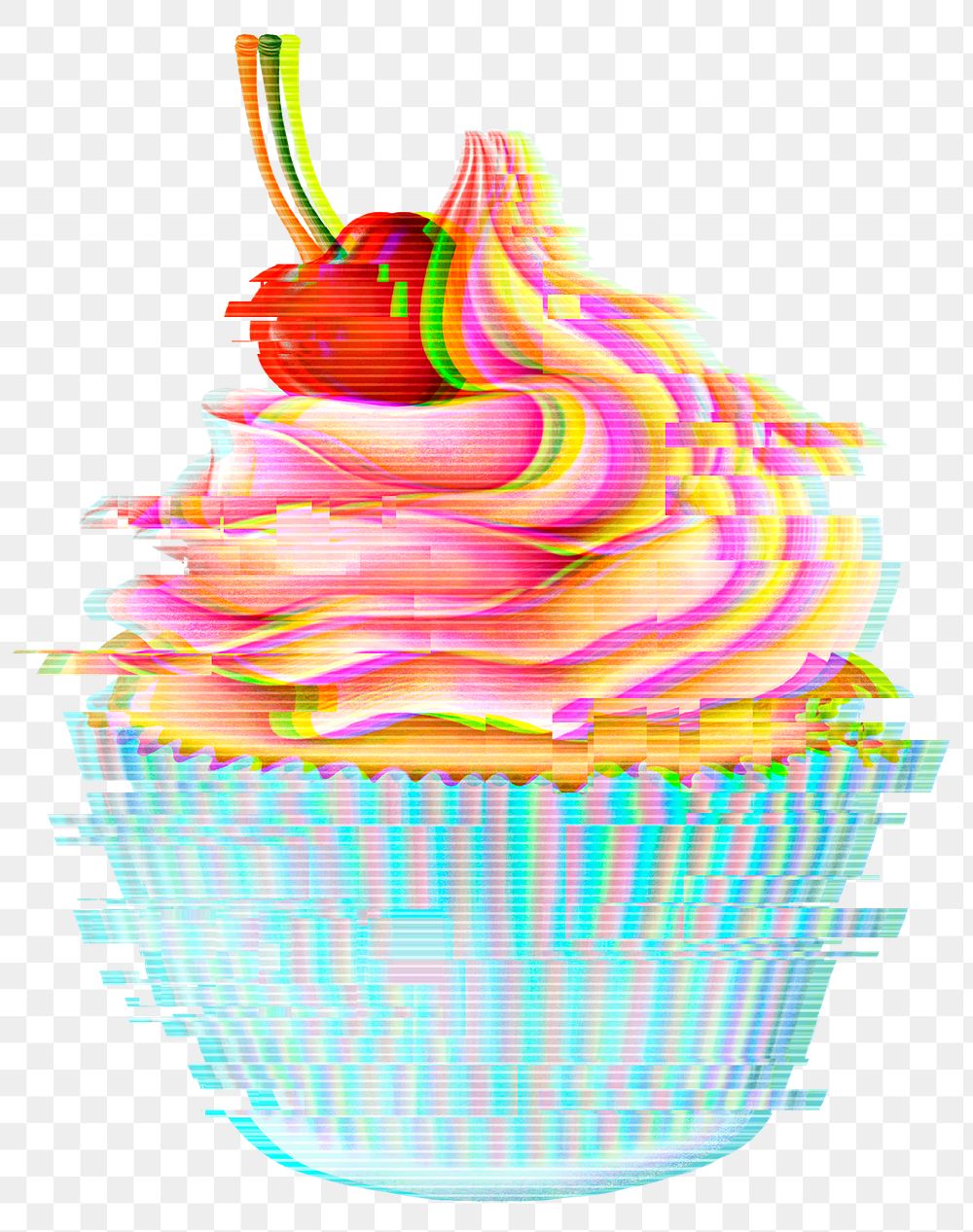 Cupcake with glitch effect sticker overlay