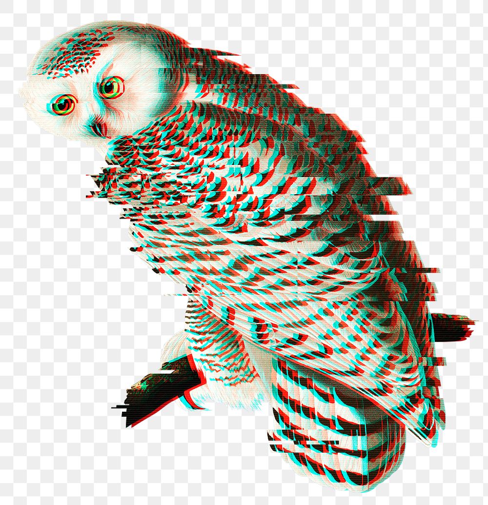 Owl with glitch effect design element 