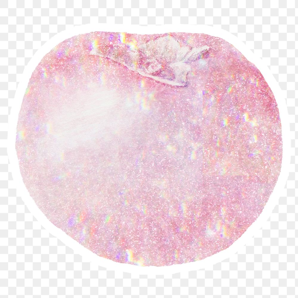 Sparkling pink persimmon holographic style sticker design element with white border