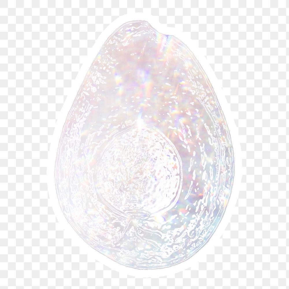 Sparkling silver avocado holographic style sticker design element with white border