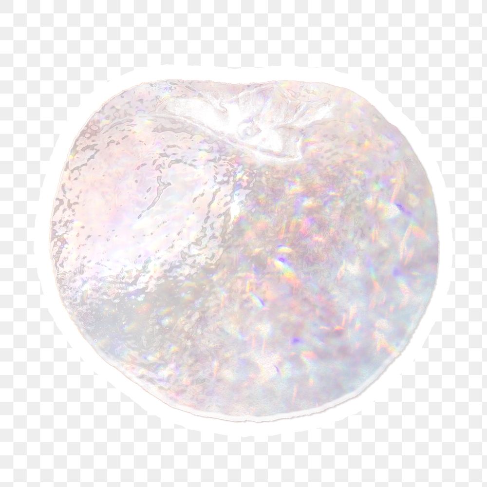 Sparkling silver persimmon holographic style sticker design element with white border