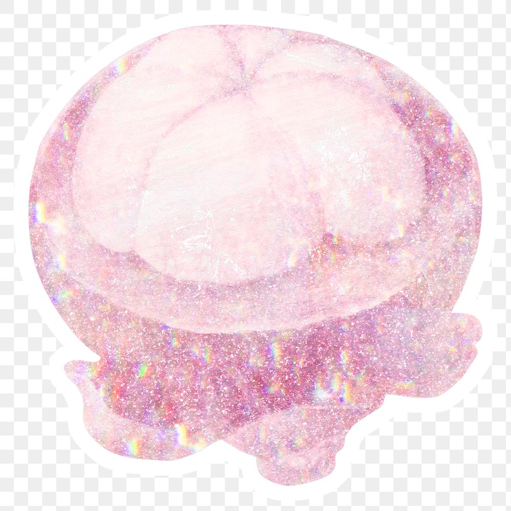 Pink holographic mangosteen sticker with white border 