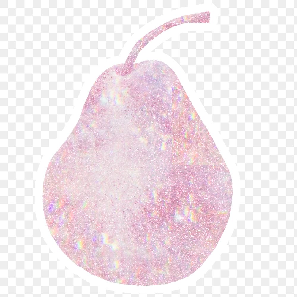 Pink holographic pear sticker design element with white border 