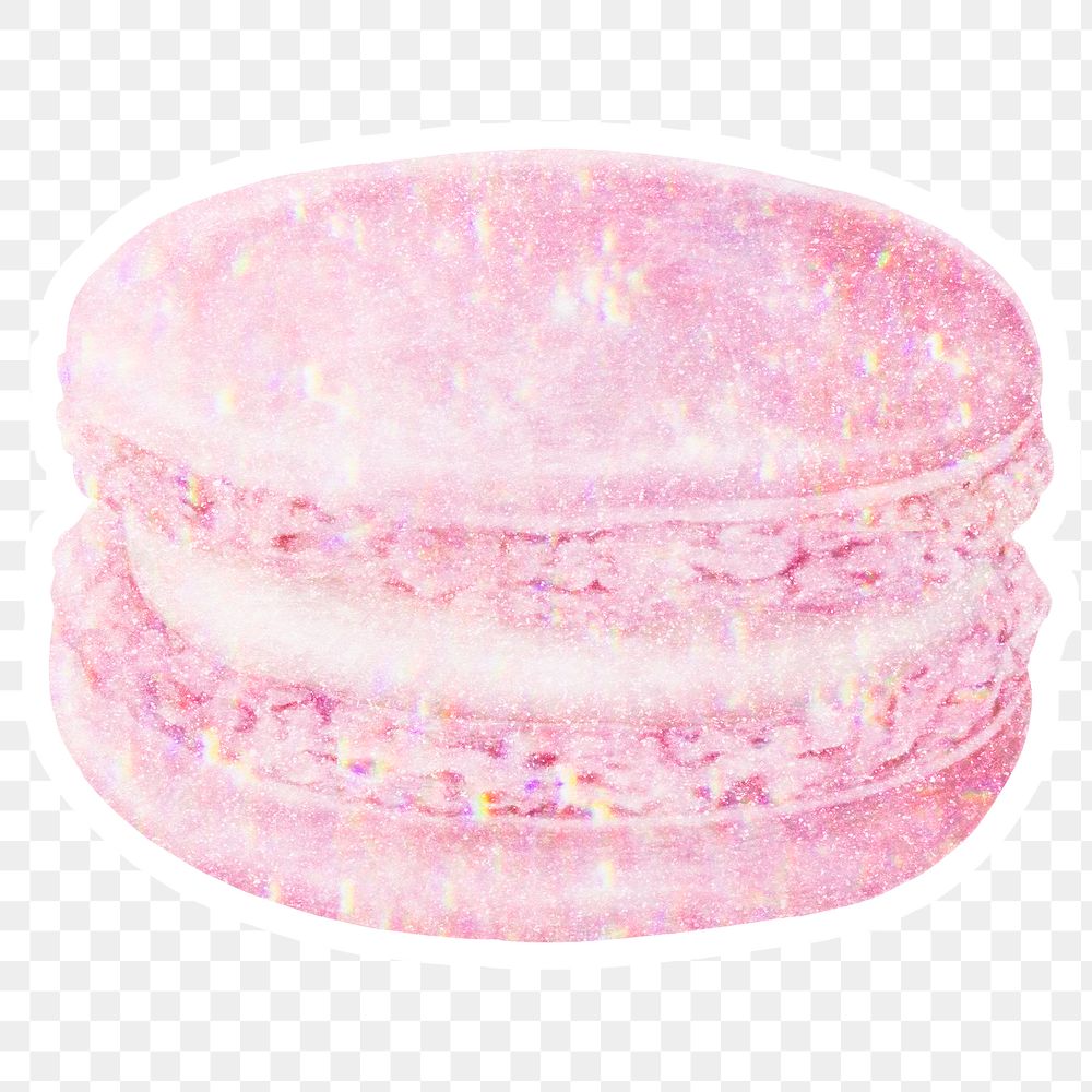 Pink holographic sweet macaron sticker with white border