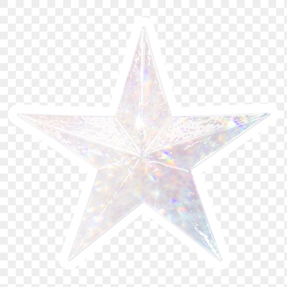 Silver holographic star sticker with white border