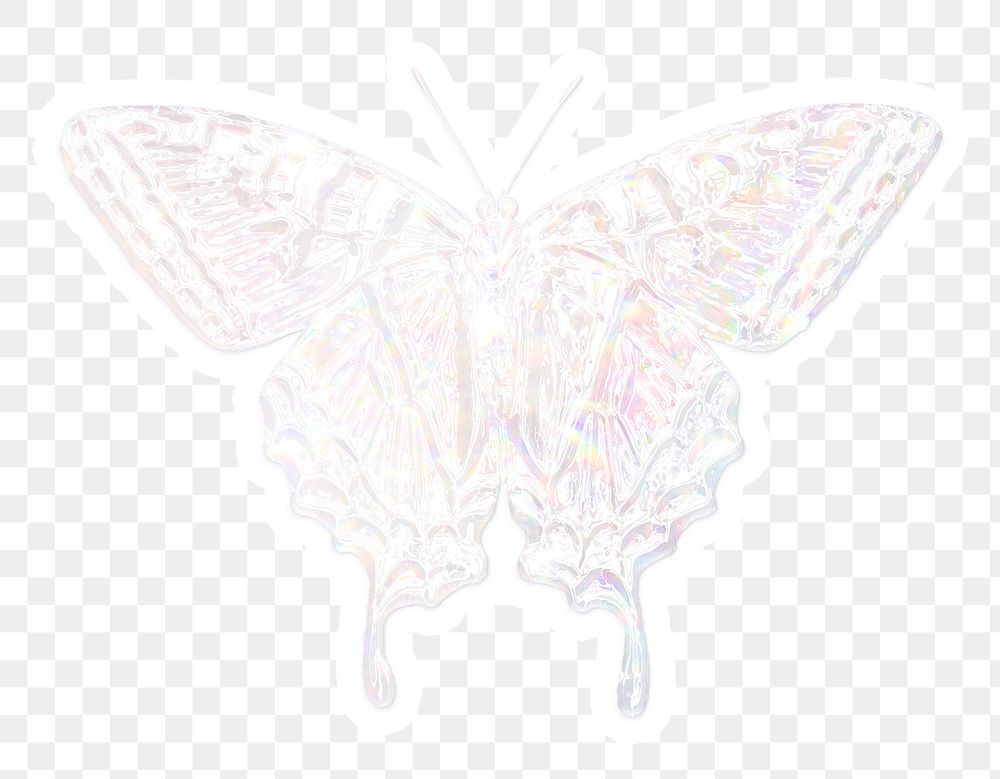 Silver holographic tiger swallowtail butterfly sticker with white border design element