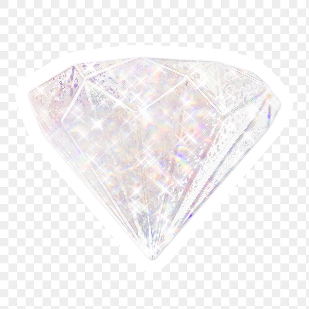 Silver holographic diamond sticker with white border