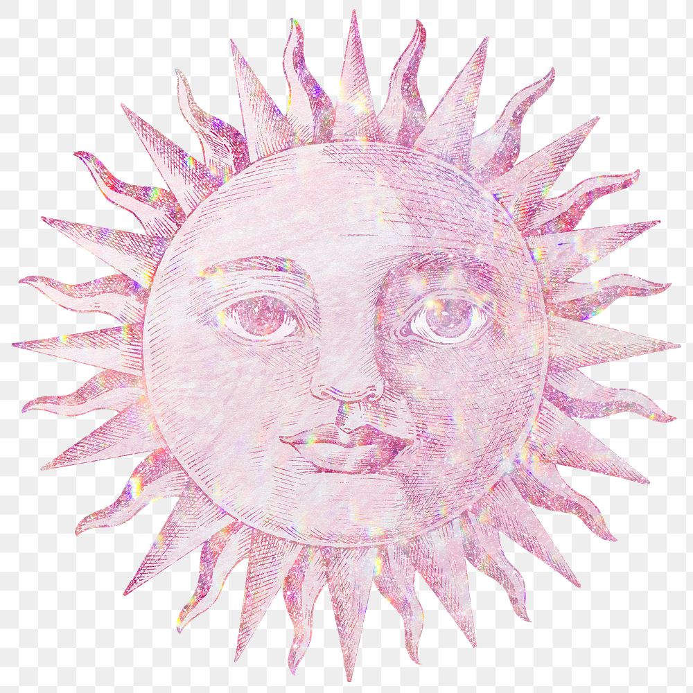 Pink holographic sun with a face design element
