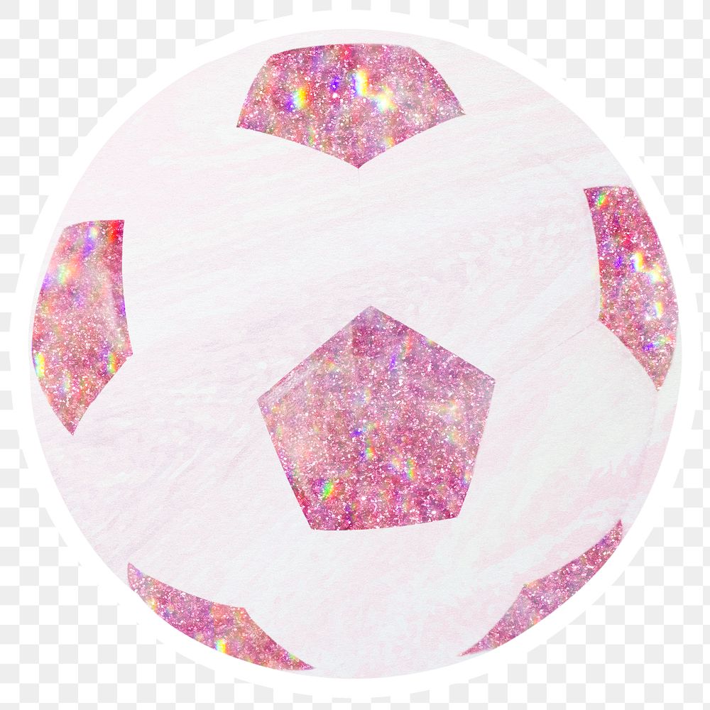 Pink holographic football sticker with a white border