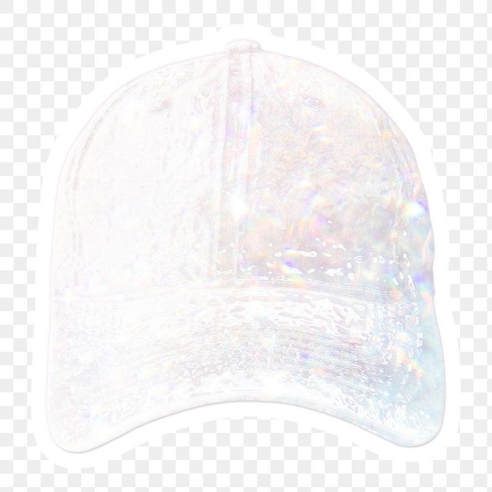Silvery holographic cap sticker with a white border