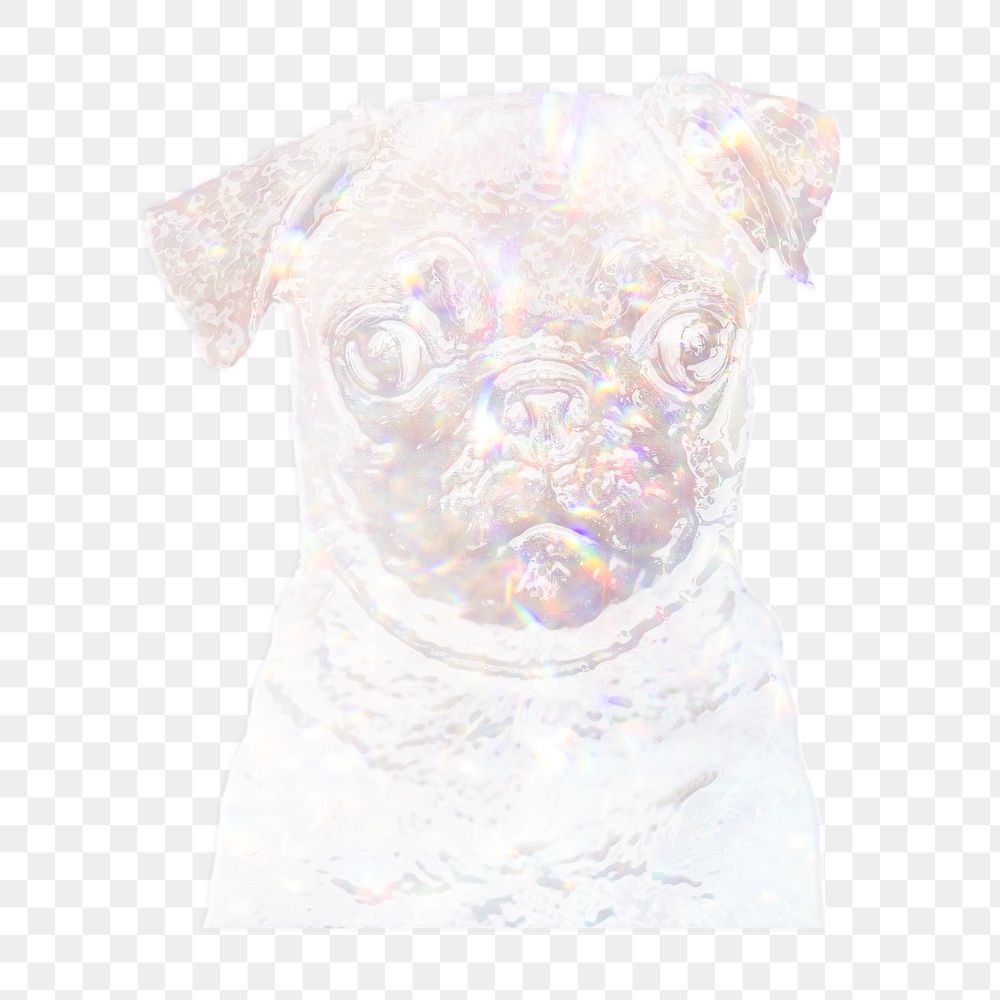 Silvery holographic pug puppy design element