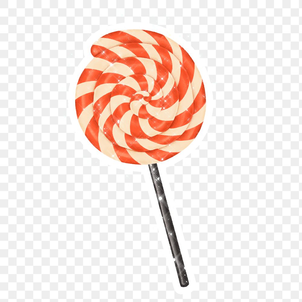 Hand drawn lollipop sticker design element with white border
