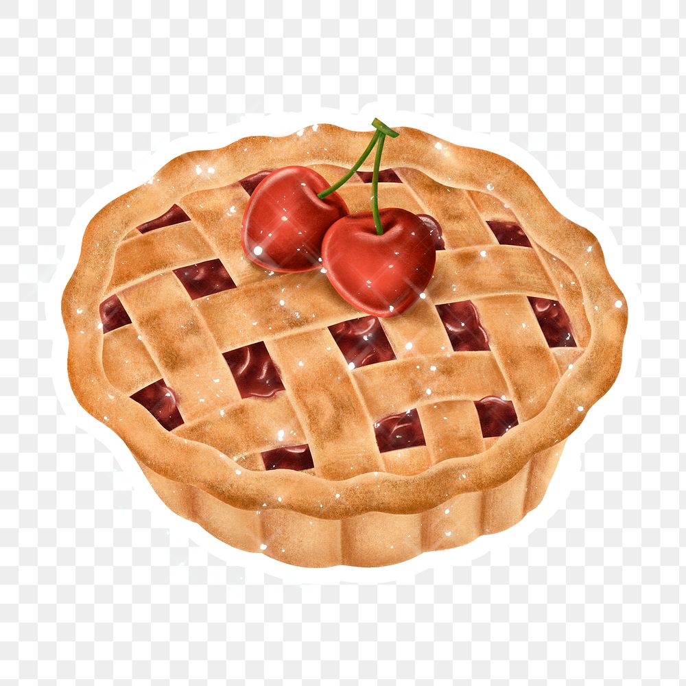 Hand drawn cherry pie sticker design element with white border