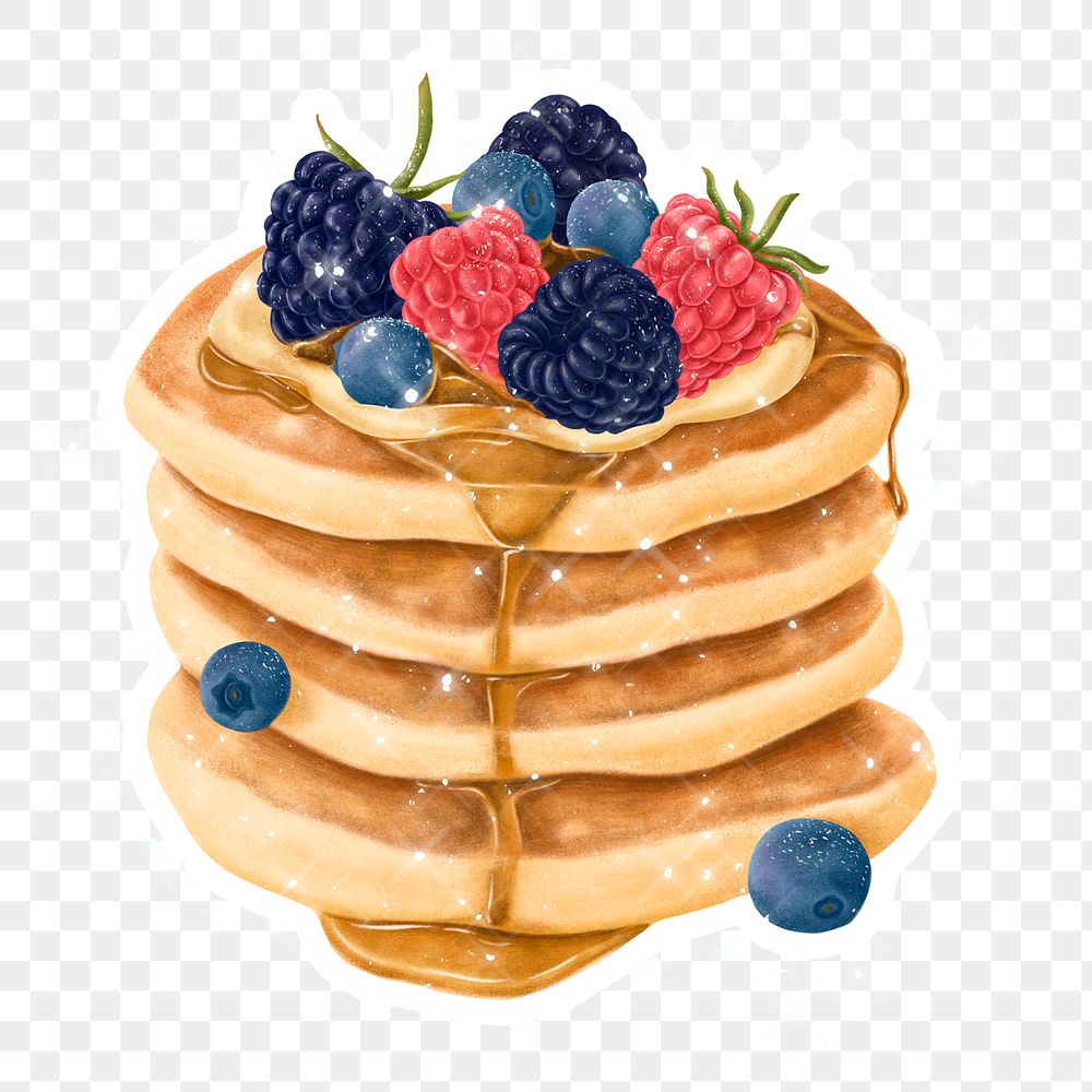 Hand drawn stacked pancakes sticker design element with white border