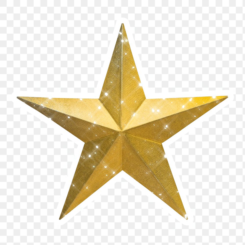 Sparkling gold star sticker with white border