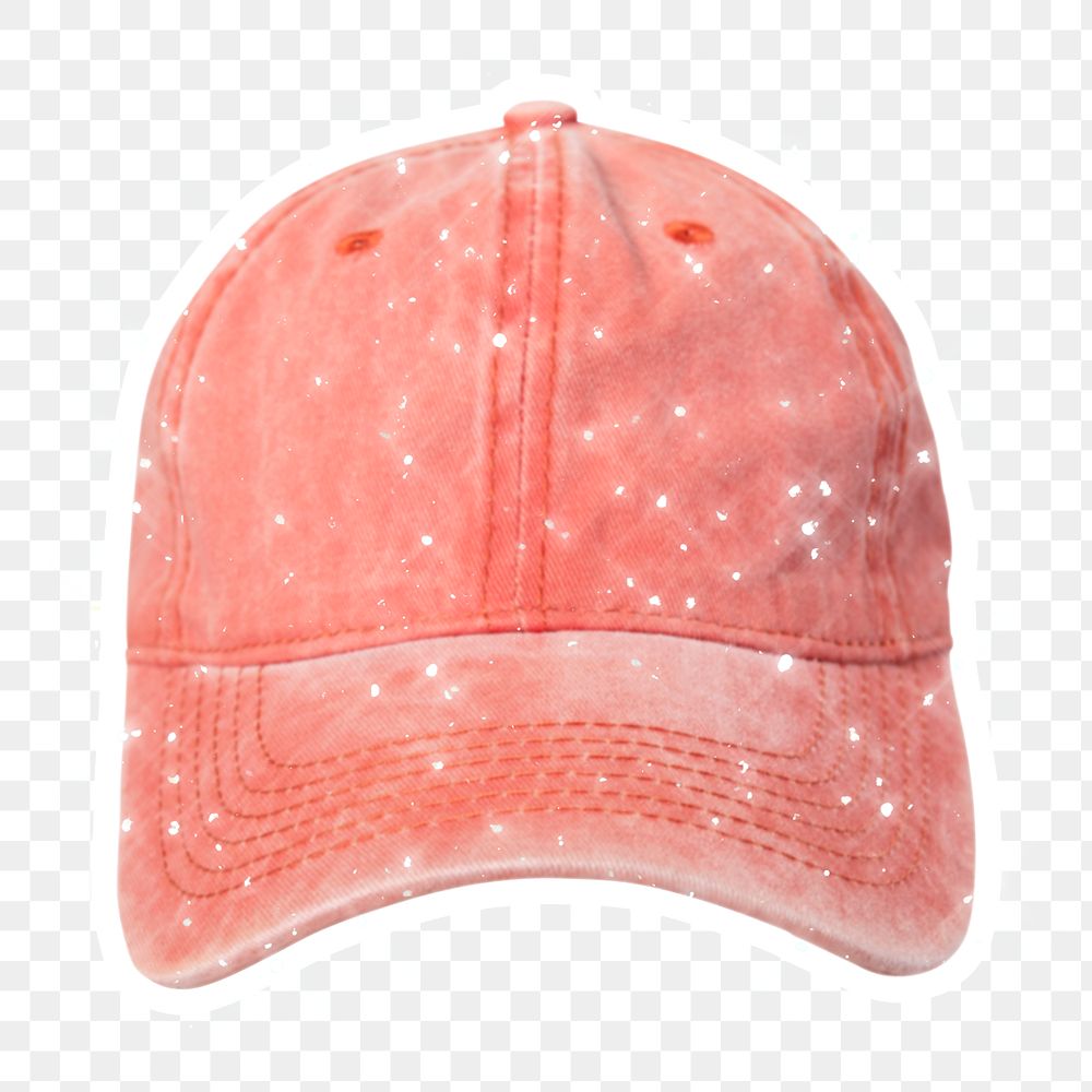 Sparkling red jeans cap sticker with white border