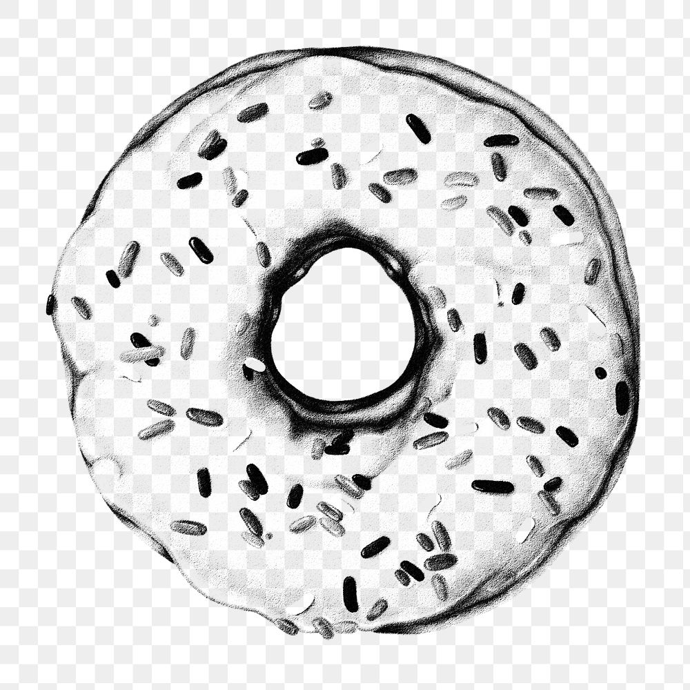 Black and white glazed doughnut drawing style overlay