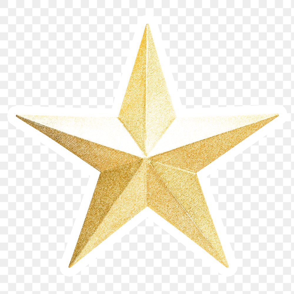 Hand colored gold star sticker with a white border