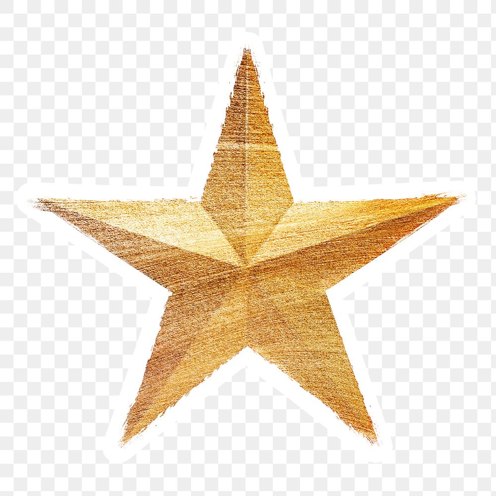 Hand drawn gold star brushstroke style sticker with a white border
